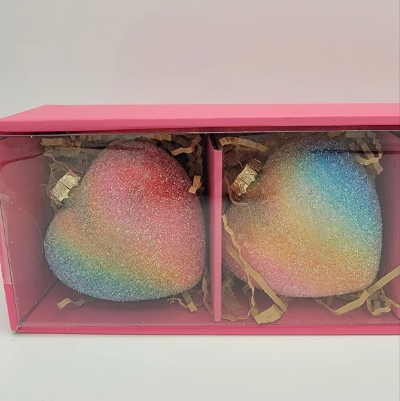 Isaac Mizrahi 4 Pack Rainbow Blown Glass Heart Ornaments - Picture 3 of 5